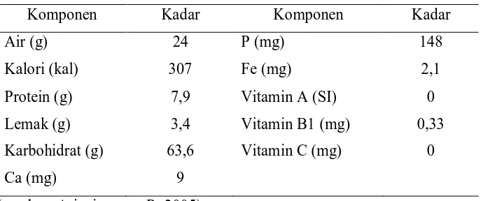 Tabel 2.3. Kandungan Komponen dalam 100 g Jagung  Putih 