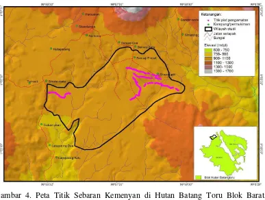 Gambar 4. Peta Titik Sebaran Kemenyan di Hutan Batang Toru Blok Barat, 