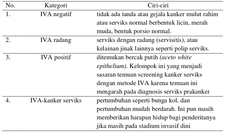 Tabel 2.2 Tabel kategori pemeriksaan IVA 