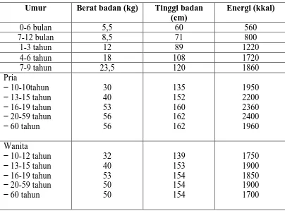 Tabel 4.3 Kebutuhan Energi per Hari 