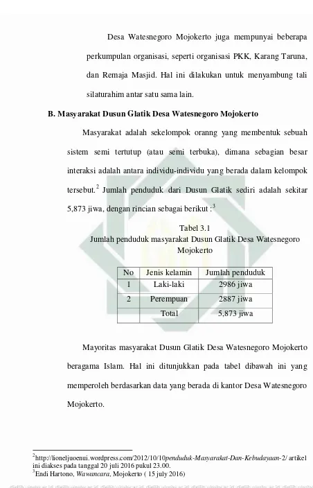 Tabel 3.1 Jumlah penduduk masyarakat Dusun Glatik Desa Watesnegoro 