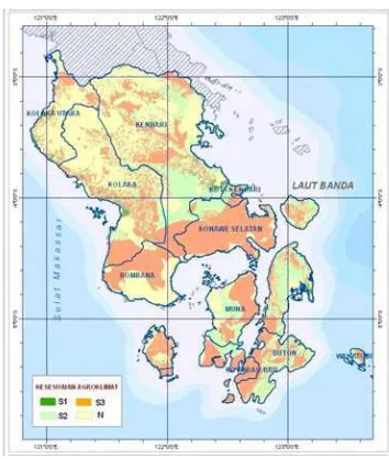 Gambar 4.8. Peta Kesesuaian Agroklimat untuk Tanaman Karet di Sultra 