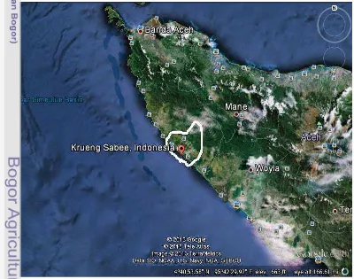 Gambar 2  Lokasi penelitian di Desa Datar Luas Kecamatan Krueng Sabee   Sumber : Google Eart 
