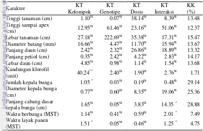 Tabel 7 Rekapitulasi sidik ragam pada karakter kuantitatif pengamatan genotipe brokoli 