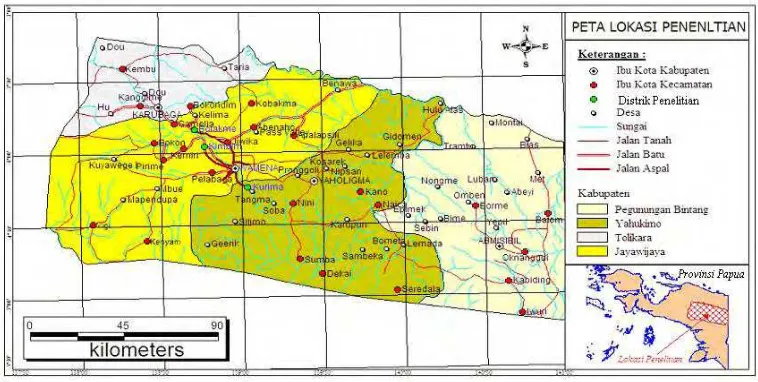 Gambar 3  Peta lokasi penelitian di Kabupaten Jayawijaya Provinsi Papua 