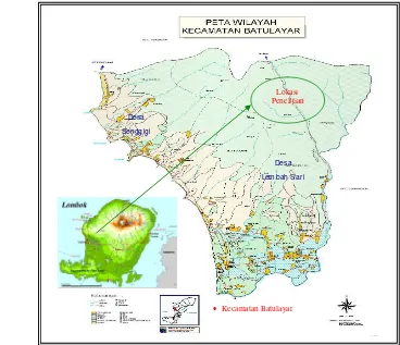Gambar 1  Peta Lokasi Penelitian Desa Lembah Sari Kecamatan Batu Layar   Kabupaten Lombok Barat Provinsi Nusa Tenggara Barat
