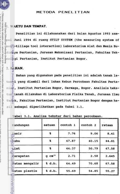 Tabel 3.1. Analisa tekstur dari bahan percobaan. 