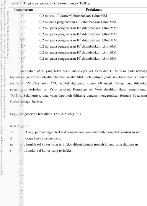 Tabel  1. Tingkat pengenceran C. burnetii untuk TCID