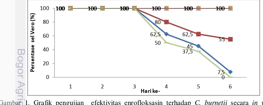 Gambar 1. Grafik pengujian  efektivitas enrofloksasin terhadap C. burnetii secara in vitro