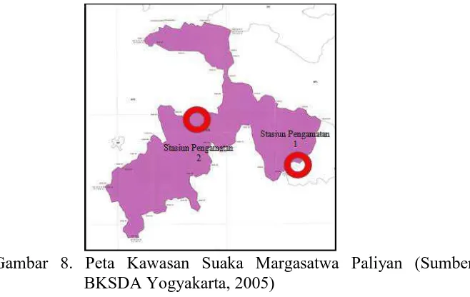 Gambar 8. Peta Kawasan Suaka Margasatwa Paliyan (Sumber:  BKSDA Yogyakarta, 2005) 