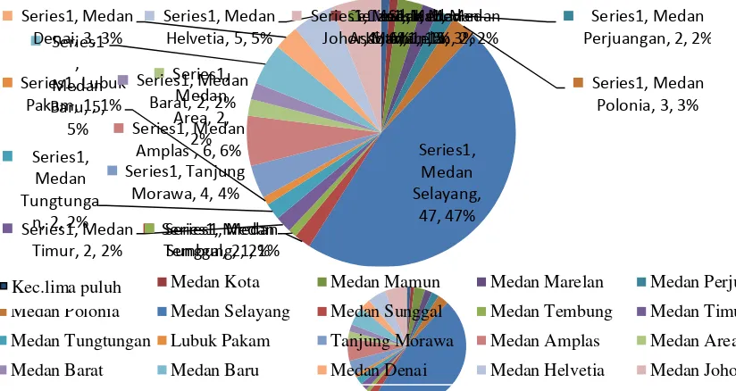 Gambar 3. Diagram Persentasi Daerah Asal Pengunjung Area Konsevasi Satwa Liar pada  Ruang Terbuka Hijau di Kota Medan pada konservasi ex-situ rusa di USU 