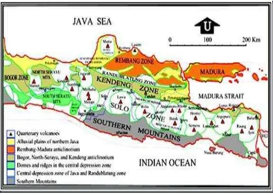 Gambar 2.2 Penampang Fisiografi Pulau Jawa dan Plau Madura  