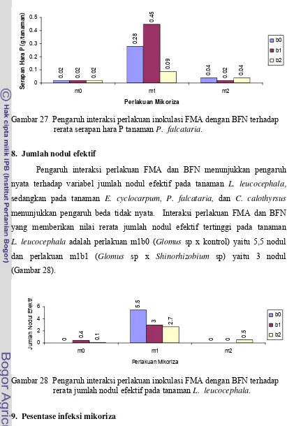 Gambar 27  Pengaruh interaksi perlakuan inokulasi FMA dengan BFN terhadap 