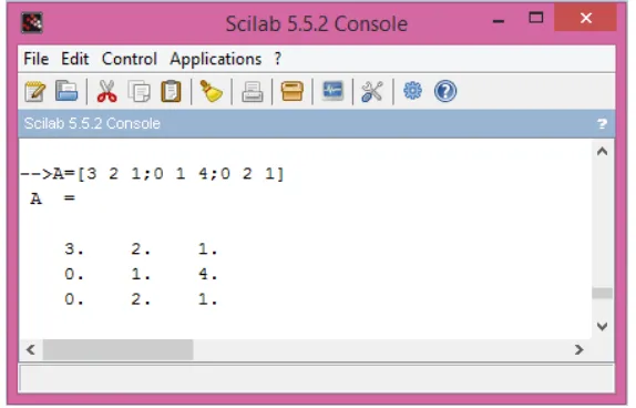 Gambar 2.17 Tampilan Perintah Matriks Dalam Software Scilab 