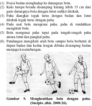 Gambar 9. Menghentikan bola dengan (Sucipto ,dkk. 2000:26).