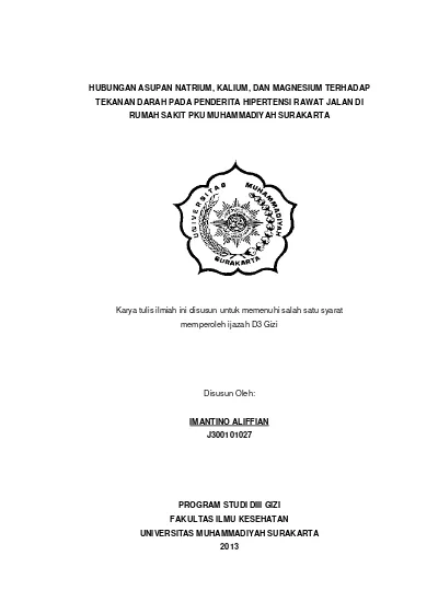 Hubungan Asupan Natrium Kalium Dan Magnesium Terhadap Tekanan Darah Pada Penderita Hipertensi 1126