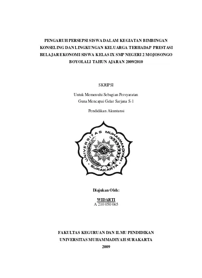 PENGARUH PERSEPSI SISWA DALAM KEGIATAN BIMBINGAN KONSELING DAN ...