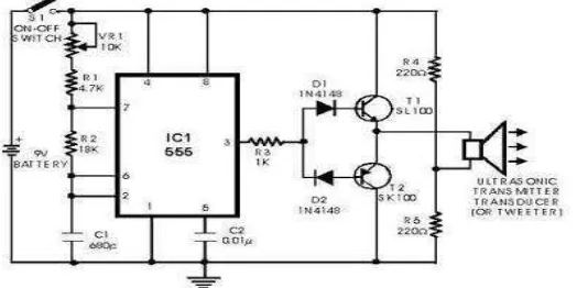 Gambar 2.3.Rangkaian dasar receiver sensor ultrasonic 