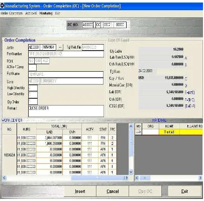Gambar 4.2 Tampilan Sistem Informasi Halaman Input Order Completion IRP Material 
