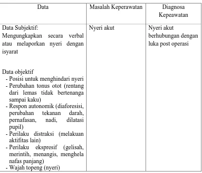 Tabel contoh analisa data berdasarkan Nanda, Nic, dan Noc (Wilkinson, 