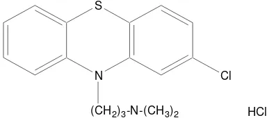 Gambar 2. Struktur Kimia Klorpromazin HCl ( 2-klor-10-(3-dimetil aminopropil)-fenotiazin hidroklorida) (Anonim, 1979)