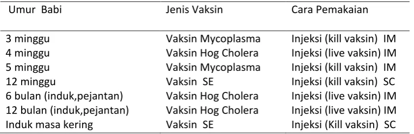 Tabel 1. Program Vaksinasi  pada Ternak Babi 