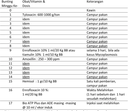 Tabel 2.Program  Medikasi  untuk Induk Bunting 
