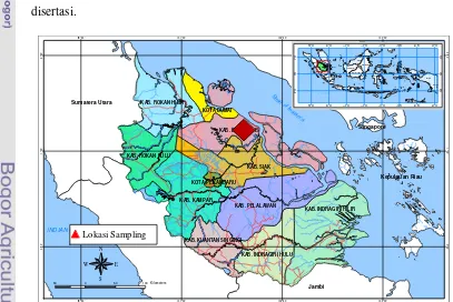 Gambar 3. Peta lokasi penelitian di Kabupaten Bengkalis-Meranti Provinsi Riau 