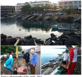 Fig. 1. Location of boat moorings facility (reclamation areas) in the  Titiwungen Village, Manado, and transaction fresh fish catch fisherman  