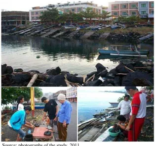 Fig. 1. Location of boat moorings facility (reclamation areas) in the  Titiwungen Village, Manado, and transaction fresh fish catch fisherman  