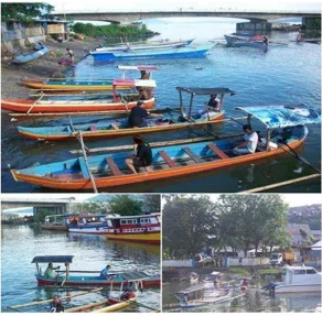 Fig. 2. Boat modification and transportation activities  which cross the Tondano river, Manado  