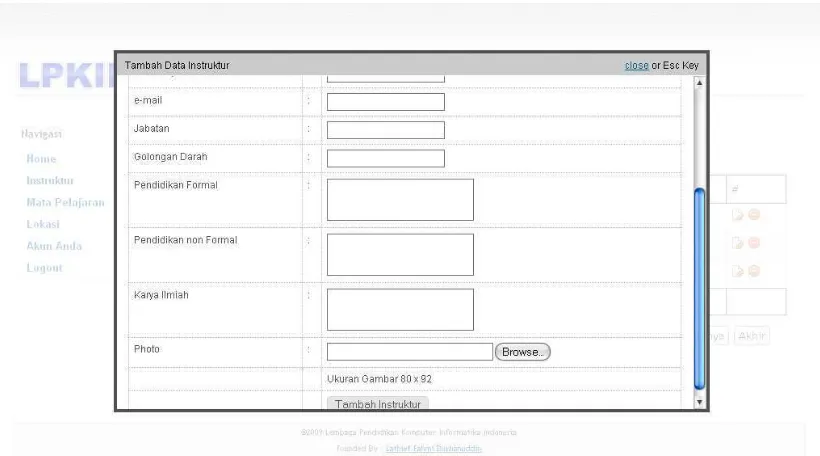 Gambar 5.7 form tambah Data Instruktur 