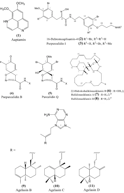 Gambar 2. Senyawa-senyawa alkaloid yang telah berhasil diisolasi dari spons. 