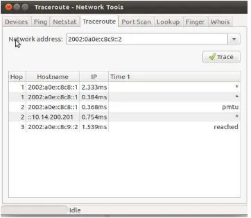 Gambar 5. Traceroute Client1 ke Client2 dengan Network Tool Ubuntu 