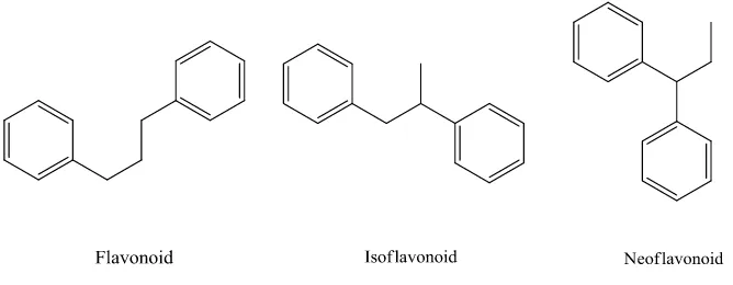 Gambar 2.  Kerangka dasar flavonoid (Robinson, 1995). 