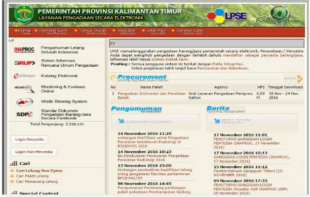 Gambar 3.1 Home website LPSE Provinsi Kalimantan Timur 