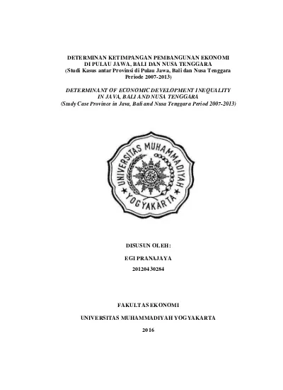 DETERMINAN KETIMPANGAN PEMBANGUNAN EKONOMI DI PULAU JAWA, BALI DAN NUSA ...