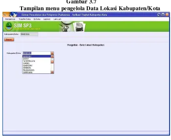 Gambar 3.7Tampilan menu pengelola Data Lokasi Kabupaten/Kota