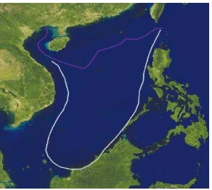 Gambar 2 : Peta Laut Cina Selatan dengan  dengan wilayah resmi Cina dan wilayah yang 