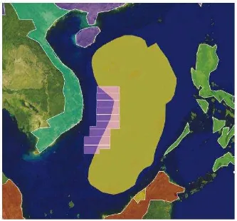 Gambar 5 : Peta Laut Cina Selatan dengan keterangan blok minyak dan gas lepas pantai yang 
