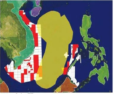 Gambar 5 : Peta Laut Cina Selatan dengan keterangan blok minyak Vietnam dan Filipina yang 