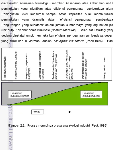 Gambar 2.2.  Proses munculnya prasarana ekologi industri (Peck 1996) 