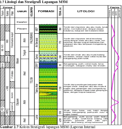 Gambar 2.7 Kolom Stratigrafi lapangan MSM (Laporan Internal 