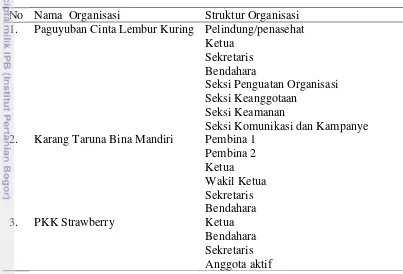 Tabel 3 Struktur organisasi di dusun Sekejolang 