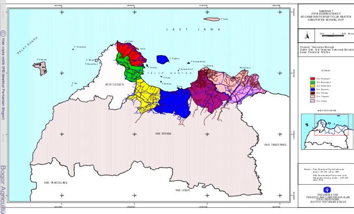 Gambar 5.  Peta administratif kecamatan pesisir Teluk Banten Kabupaten Serang 2007 