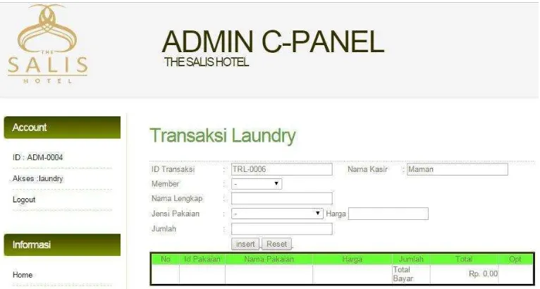 Gambar 4.41. Form Transaksi Laundry 