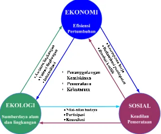 Gambar 2. Segitiga konsep pembangunan berkelanjutan (Munasinghe, 1993) 