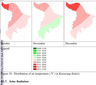 Figure 10.  Distribution of air temperature ( oC ) in Karawang district. 