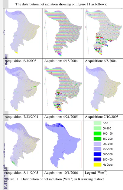 Figure 11.  Distribution of net radiation (Wm-2) in Karawang district  