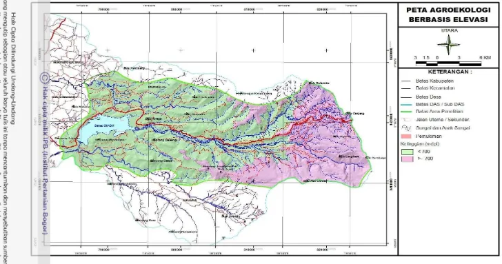 Gambar 4.   Peta zona agroekologi berbasis elevasi di hulu DAS Jeneberang. 
